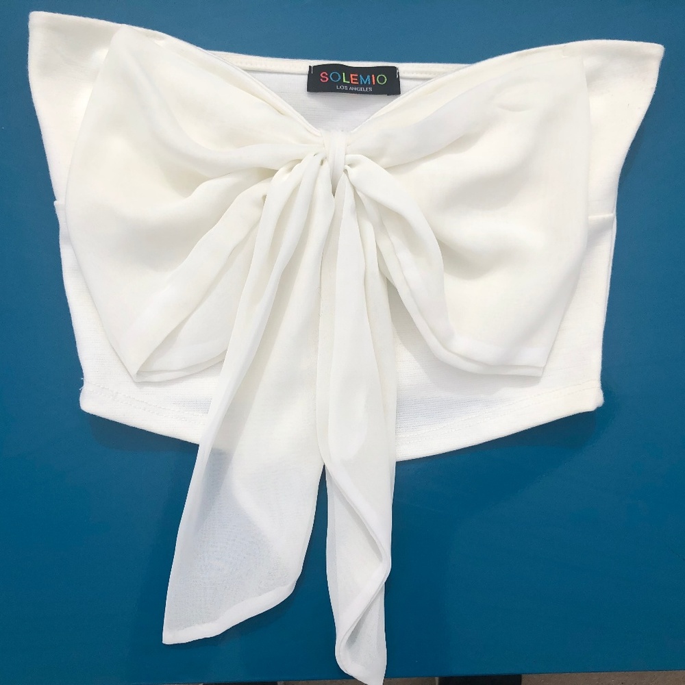 White Strapless Bow Tie Cropped Tube Top Bandeau